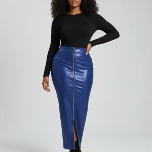 Jupe Crayon Bleue Similicuir Chic