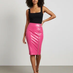 Jupe Crayon Rose Simili Cuir Brillante Élégante