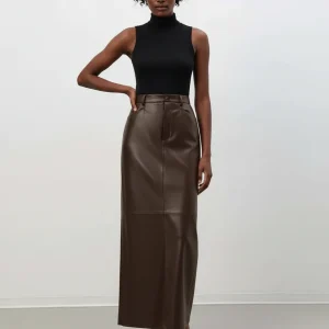 Jupe Crayon Marron Similicuir Élégante