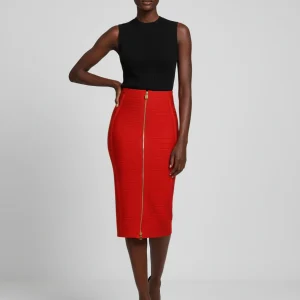 Jupe Crayon Rouge Zippée Chic