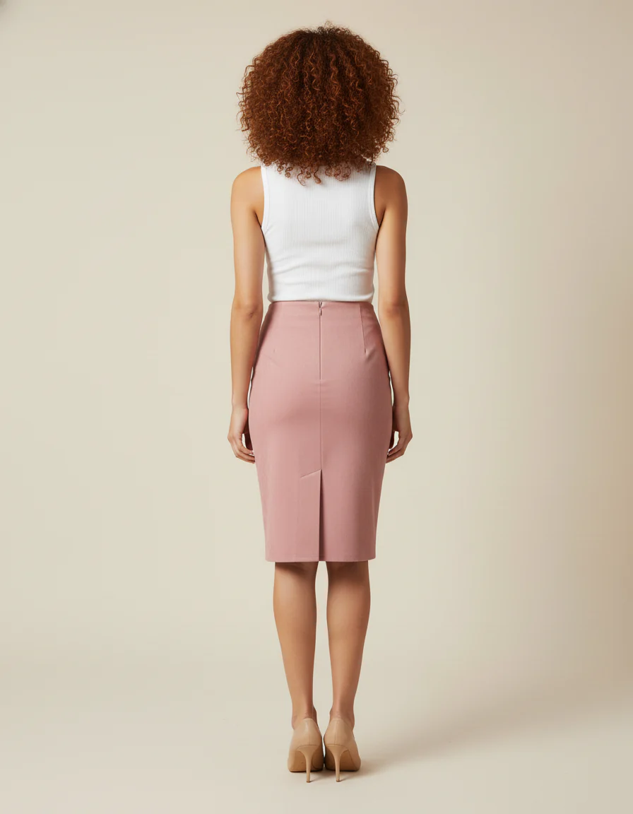 Jupe Crayon Rose Poudré Daim Élégante