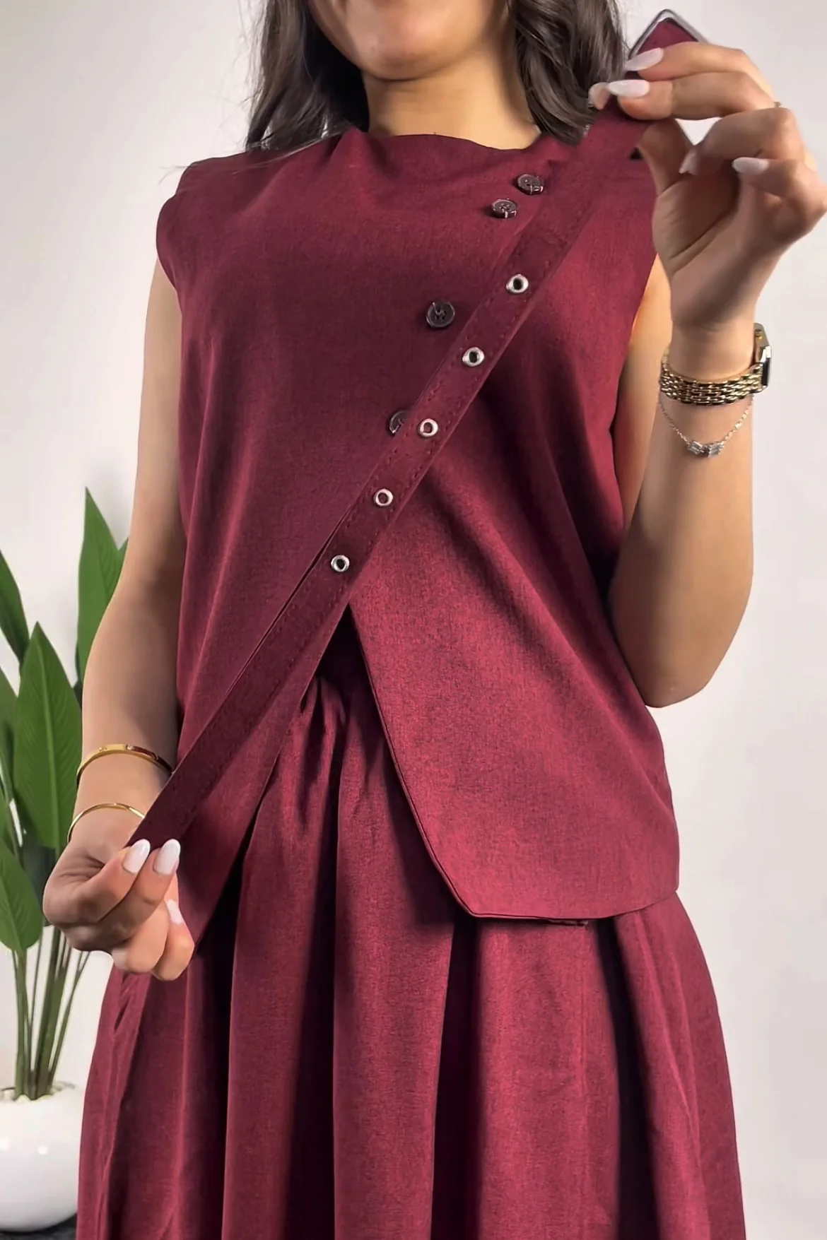 2 pièces Ensemble élégant de gilet et jupe couleur UNI avec ceinture