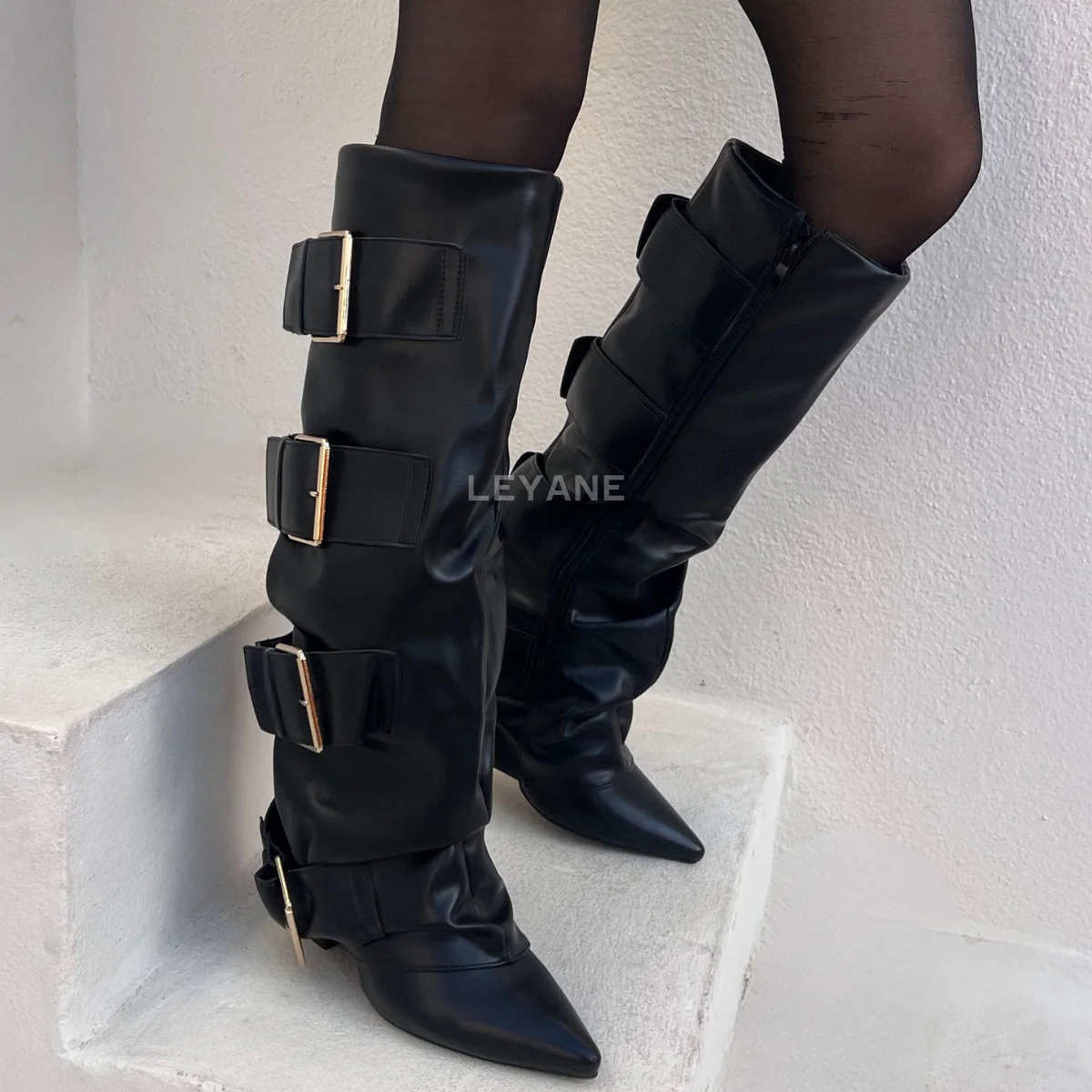 Bottes hautes en cuir – Noir