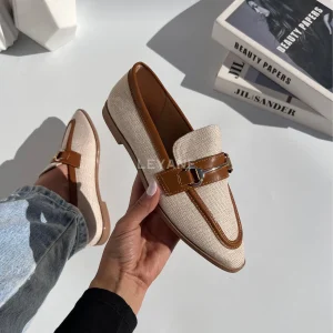Mocassin bimatière - Blanc et Camel