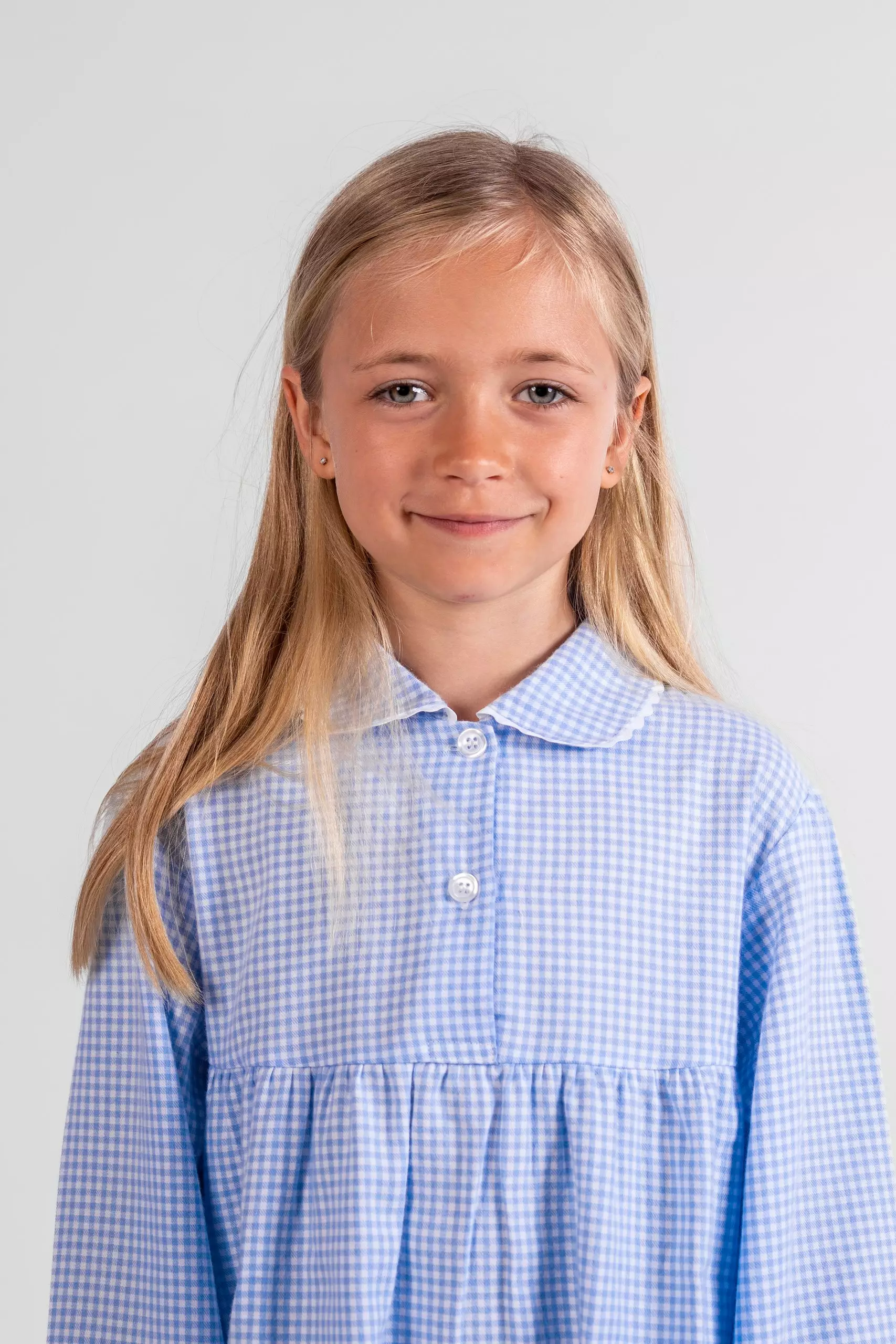 Chemise de nuit manches longues – Vichy bleu